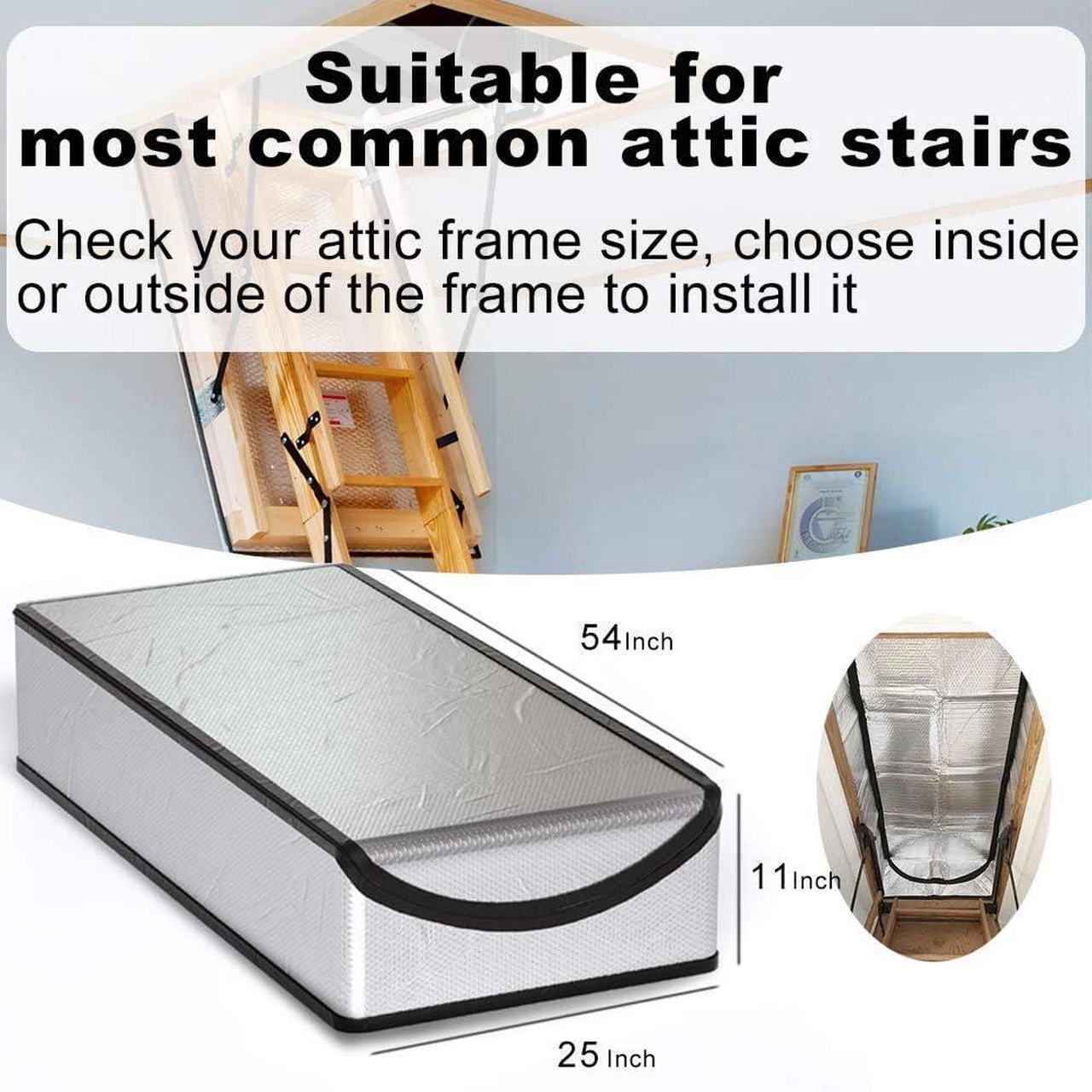 Alt view image 6 of 7 - Attic Stairs Insulation Cover 25"x54"x11", Attic Door Insulation Cover R-Value 15.5, Class A Fireproof Attic Tent Ladder Insulation Cover Kit with Installation Tool 400 Staples
