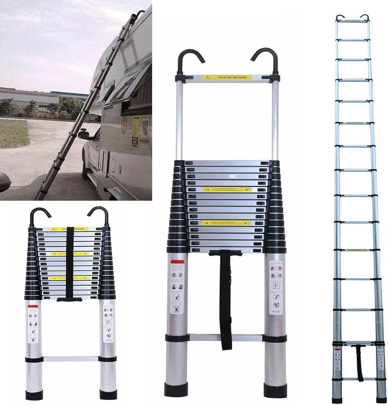 Main image of Telescoping Ladder 20FT Extension Ladder with 2 Detachable Hooks Aluminum Telescopic Ladder Collapsible Ladder Fully Extended 244" Multi-Purpose Ladders for Home Loft Roof Ceiling, 330 Lb Capacity