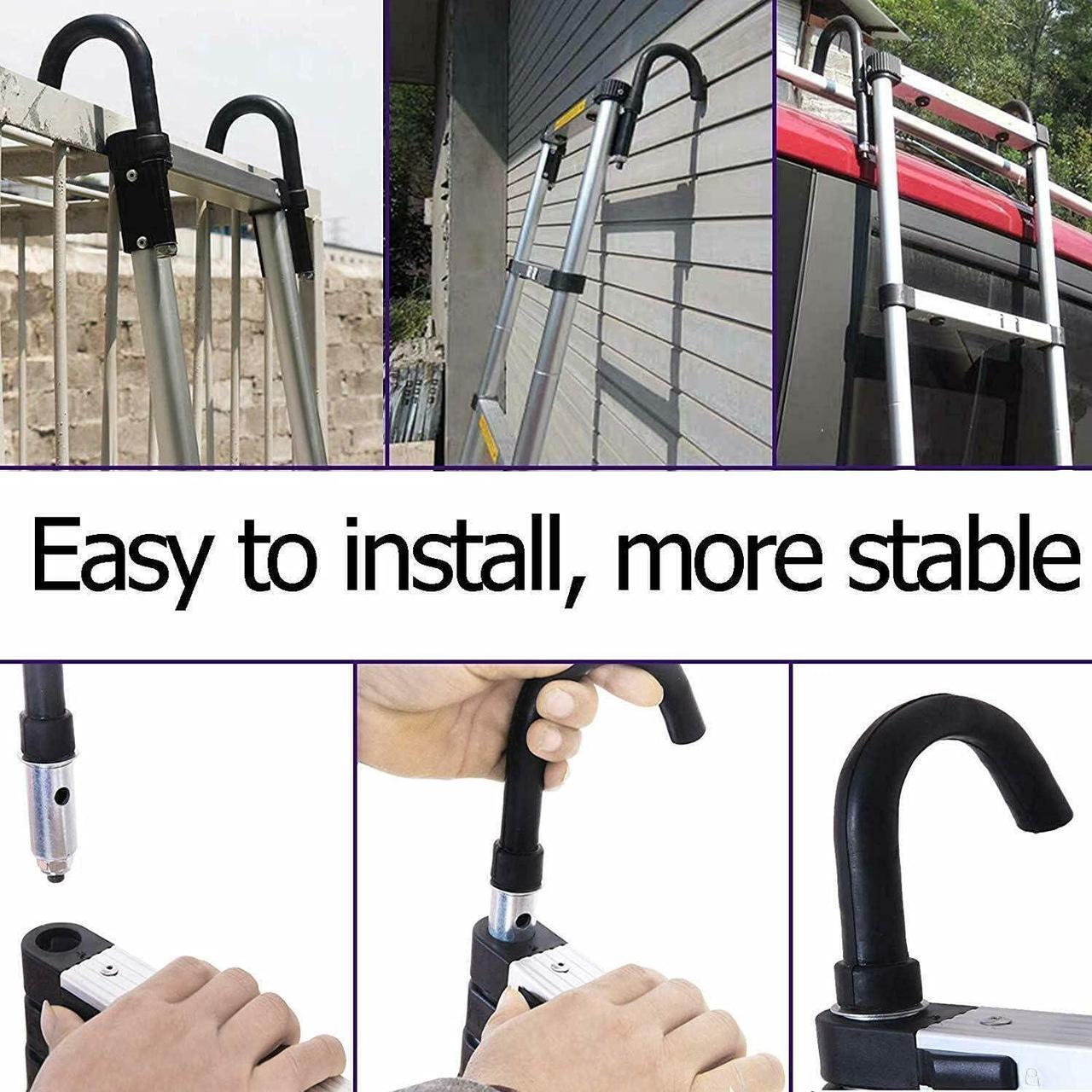 Alt view image 5 of 6 - Telescoping Ladder 20FT Extension Ladder with 2 Detachable Hooks Aluminum Telescopic Ladder Collapsible Ladder Fully Extended 244" Multi-Purpose Ladders for Home Loft Roof Ceiling, 330 Lb Capacity