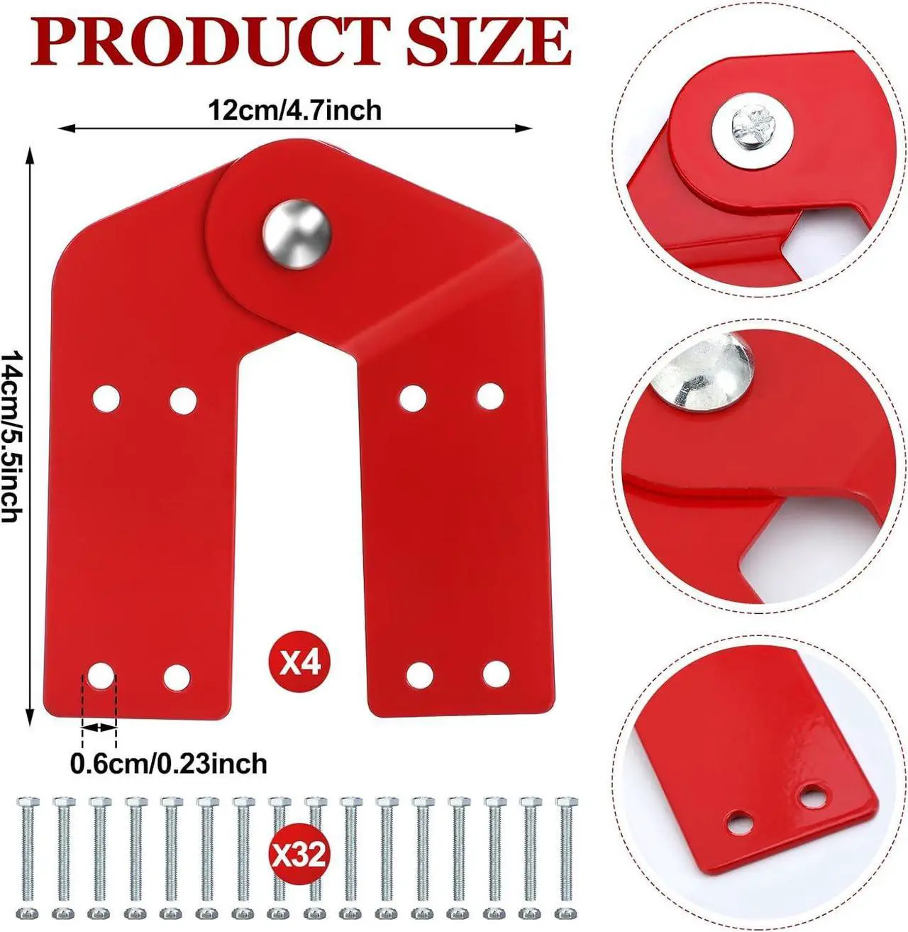 Alt view image 2 of 6 - Tandefio 4 Pcs Attic Ladder Hinge Herringbone Ladder Tie Rod with Anti Slip Screws Red Attic Ladder Accessories Step Ladder Hinge Replacement Kit