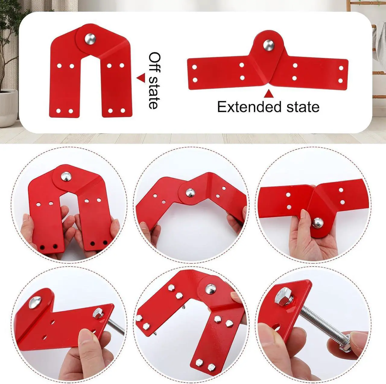 Alt view image 3 of 6 - Tandefio 4 Pcs Attic Ladder Hinge Herringbone Ladder Tie Rod with Anti Slip Screws Red Attic Ladder Accessories Step Ladder Hinge Replacement Kit