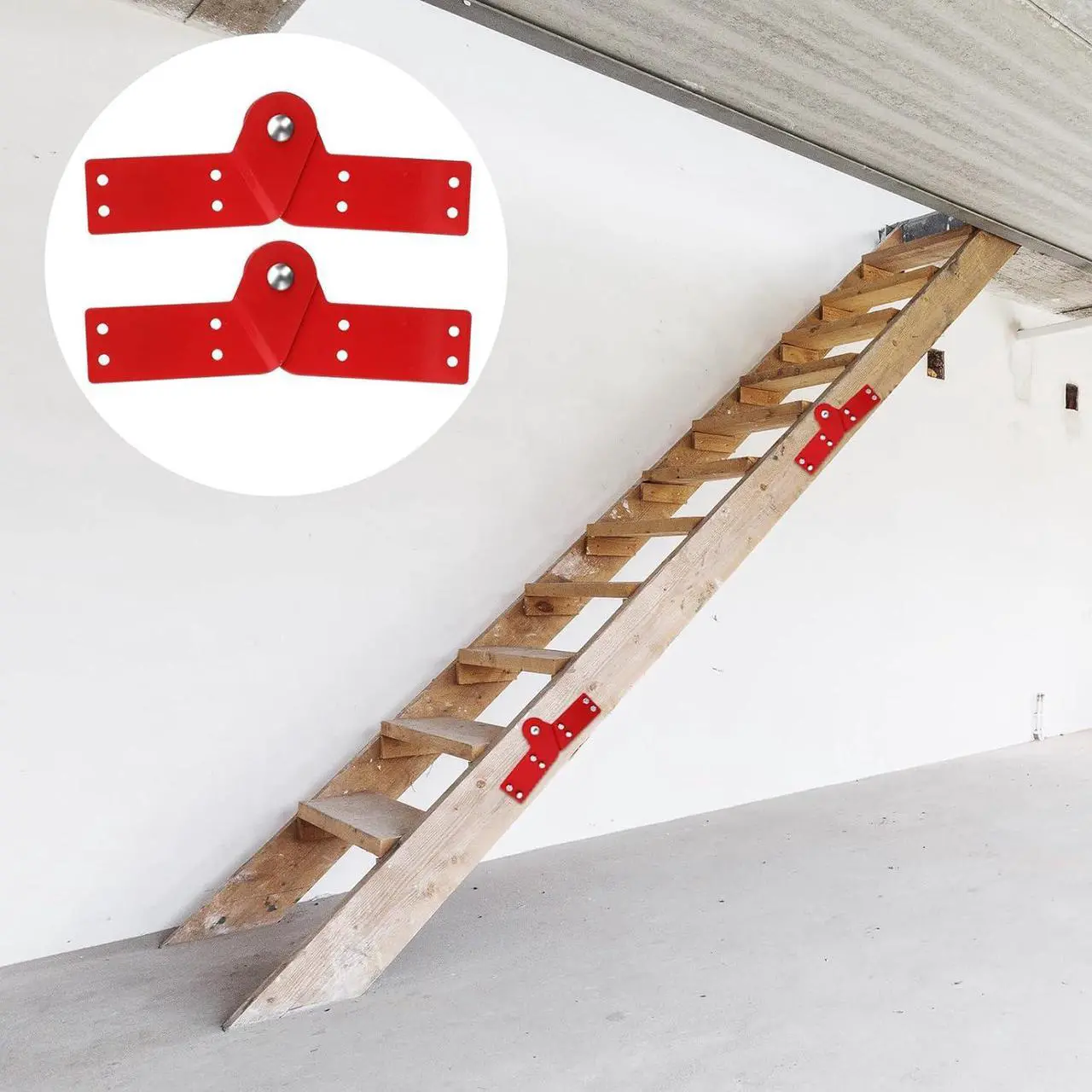 Alt view image 5 of 6 - Tandefio 4 Pcs Attic Ladder Hinge Herringbone Ladder Tie Rod with Anti Slip Screws Red Attic Ladder Accessories Step Ladder Hinge Replacement Kit