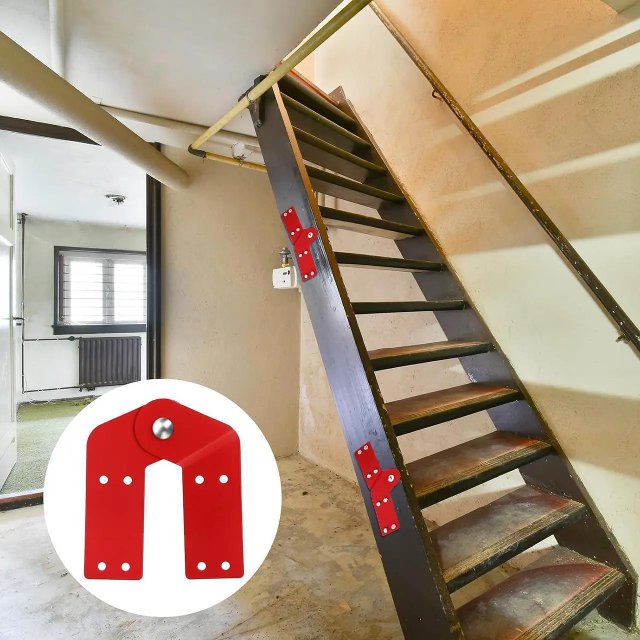 Alt view image 6 of 6 - Tandefio 4 Pcs Attic Ladder Hinge Herringbone Ladder Tie Rod with Anti Slip Screws Red Attic Ladder Accessories Step Ladder Hinge Replacement Kit