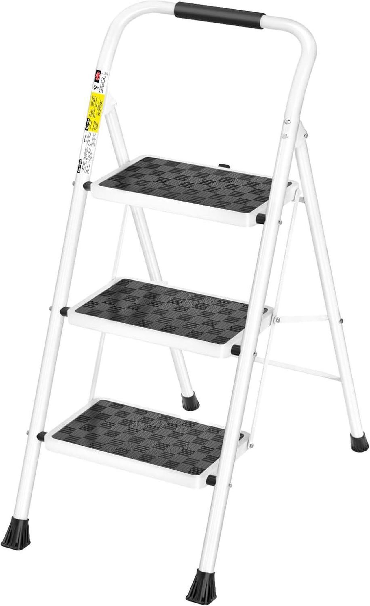 Main image of HBTower 3 Step Ladder, 3 Step Stool for Adults, 3 Step Ladder Folding Step Stool with Cushioned Handle Step Ladder with Wide Anti-Slip Pedal Ergonomic Design