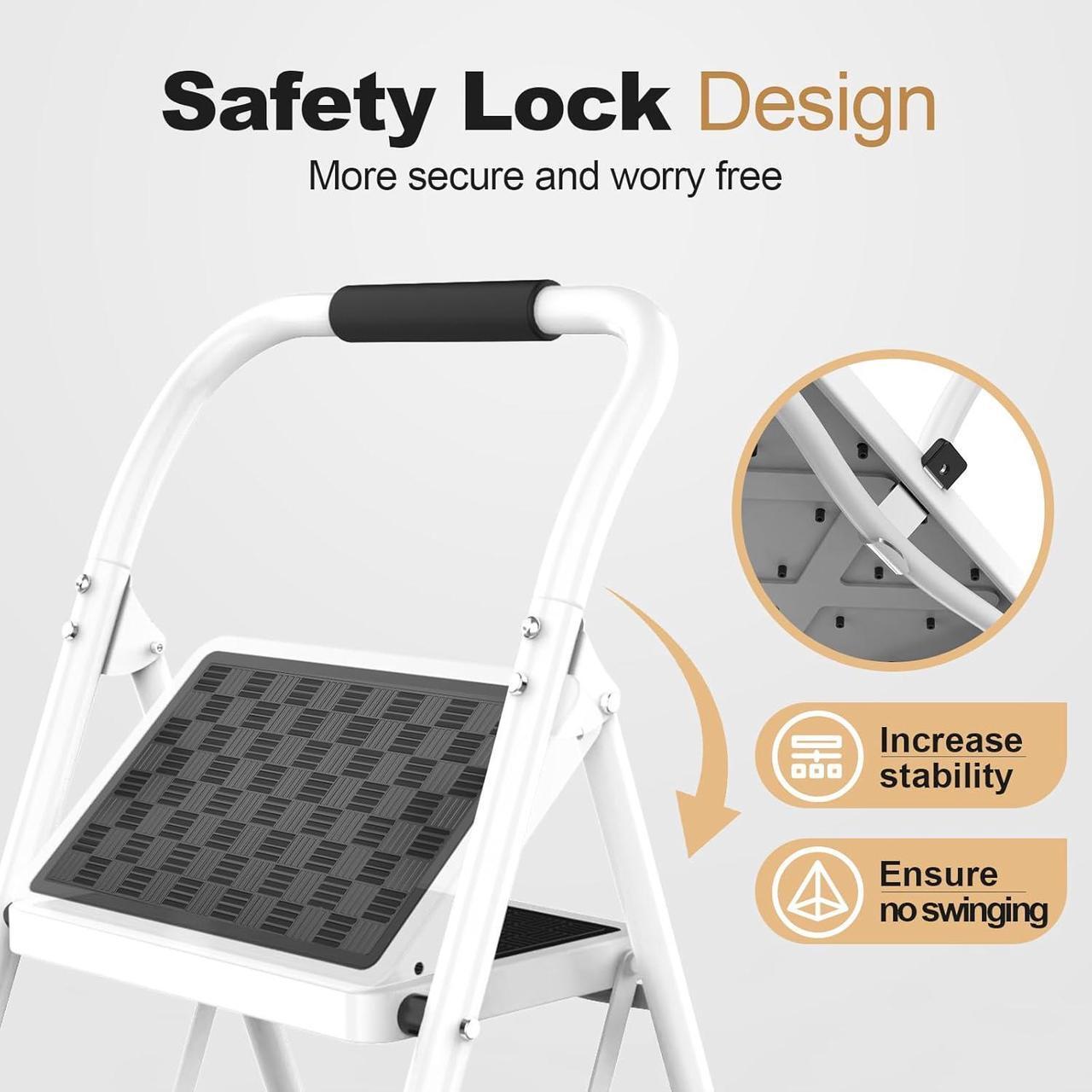 Alt view image 3 of 6 - HBTower 3 Step Ladder, 3 Step Stool for Adults, 3 Step Ladder Folding Step Stool with Cushioned Handle Step Ladder with Wide Anti-Slip Pedal Ergonomic Design