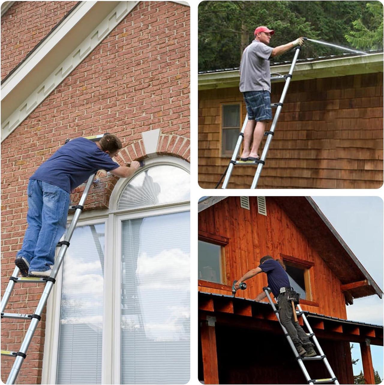 Alt view image 2 of 7 - 8.5FT Telescoping Ladder with Tool Tray, Extension Ladder Aluminum Folding Ladder Collapsible Ladder, Telescopic Ladders Foldable Extendable Ladder for Home Homeuse RV Attic Roof