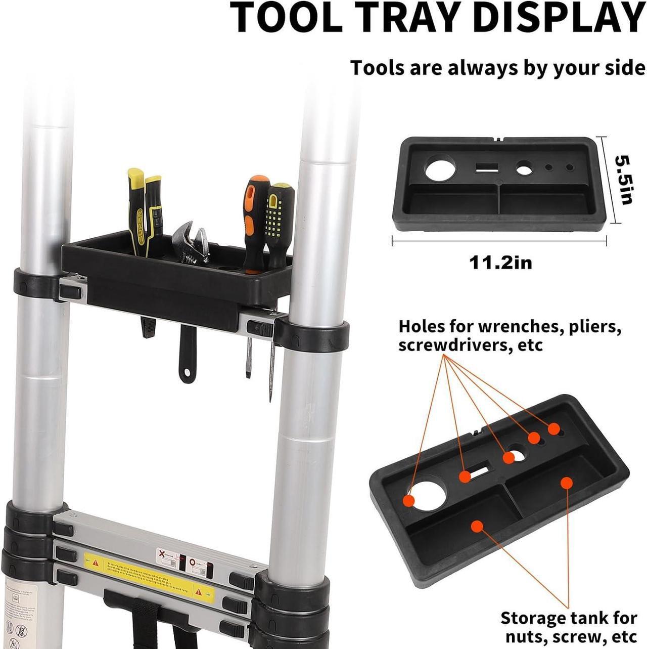 Alt view image 7 of 7 - 8.5FT Telescoping Ladder with Tool Tray, Extension Ladder Aluminum Folding Ladder Collapsible Ladder, Telescopic Ladders Foldable Extendable Ladder for Home Homeuse RV Attic Roof