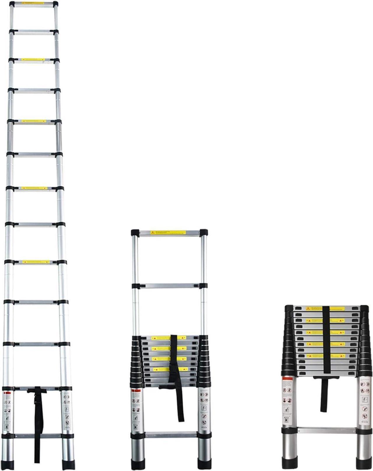 Alt view image 2 of 6 - Aluminum Telescopic Extension Ladder Collapsible Ladder, One-Button Retraction Extension Ladder,Multi-Use, 330 lbs Capacity,14.5FT / 4.4M