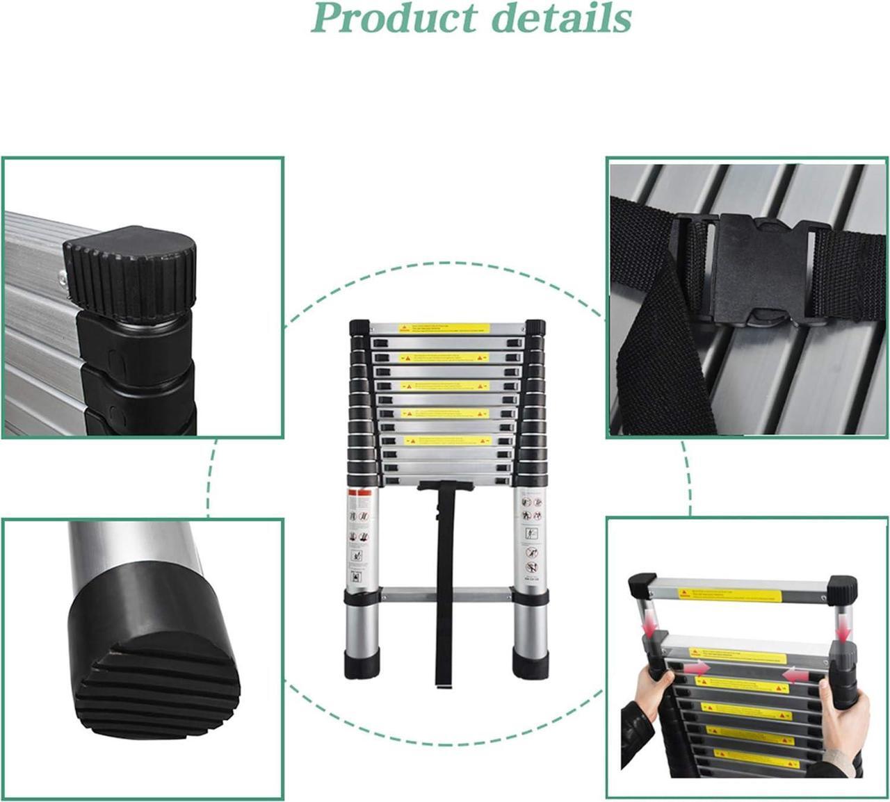 Alt view image 4 of 6 - Aluminum Telescopic Extension Ladder Collapsible Ladder, One-Button Retraction Extension Ladder,Multi-Use, 330 lbs Capacity,14.5FT / 4.4M
