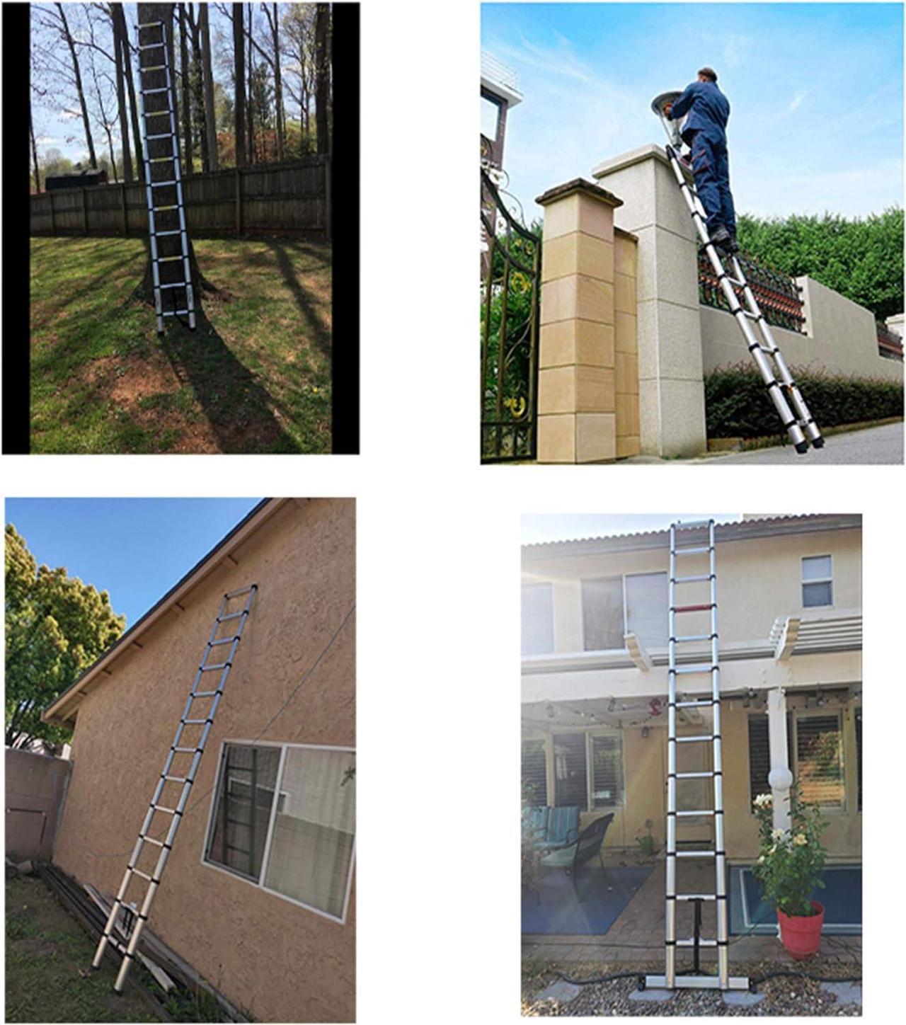 Alt view image 5 of 6 - Aluminum Telescopic Extension Ladder Collapsible Ladder, One-Button Retraction Extension Ladder,Multi-Use, 330 lbs Capacity,14.5FT / 4.4M