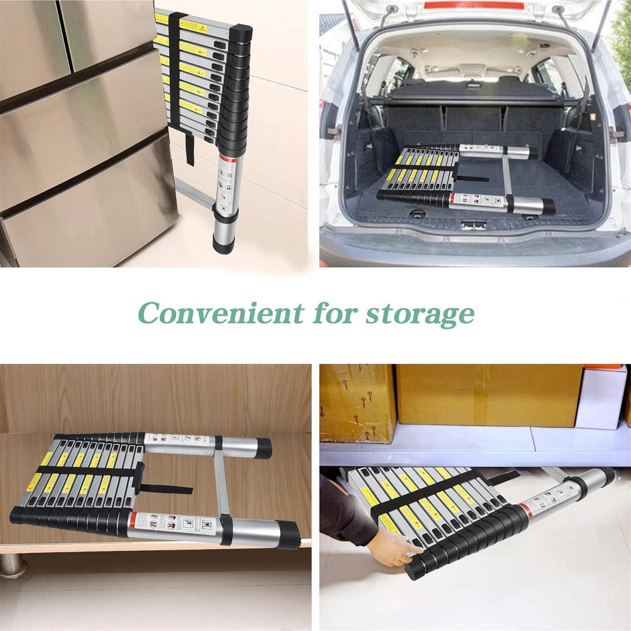 Alt view image 6 of 6 - Aluminum Telescopic Extension Ladder Collapsible Ladder, One-Button Retraction Extension Ladder,Multi-Use, 330 lbs Capacity,14.5FT / 4.4M