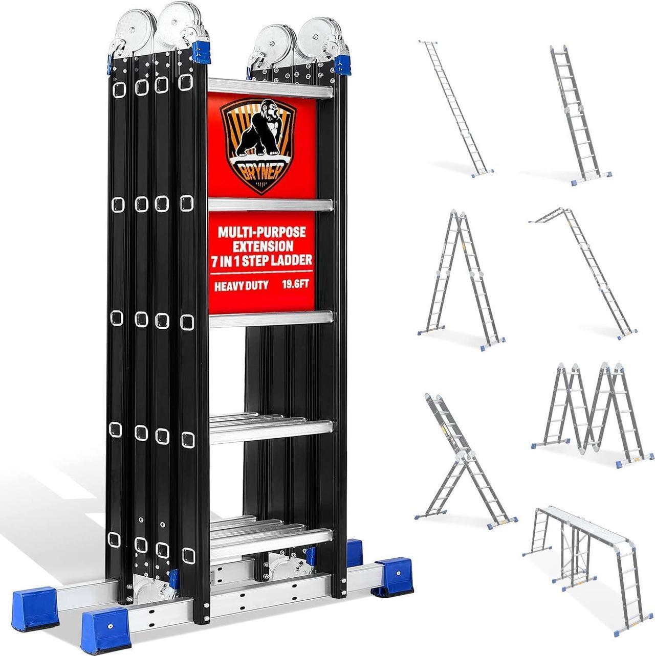Main image of Step Ladder, Bryner 19.6ft 7 in 1 Folding Ladder Multi-Purpose Aluminium Extension Ladder Adjustable Telescoping Foldable Ladders 330lbs
