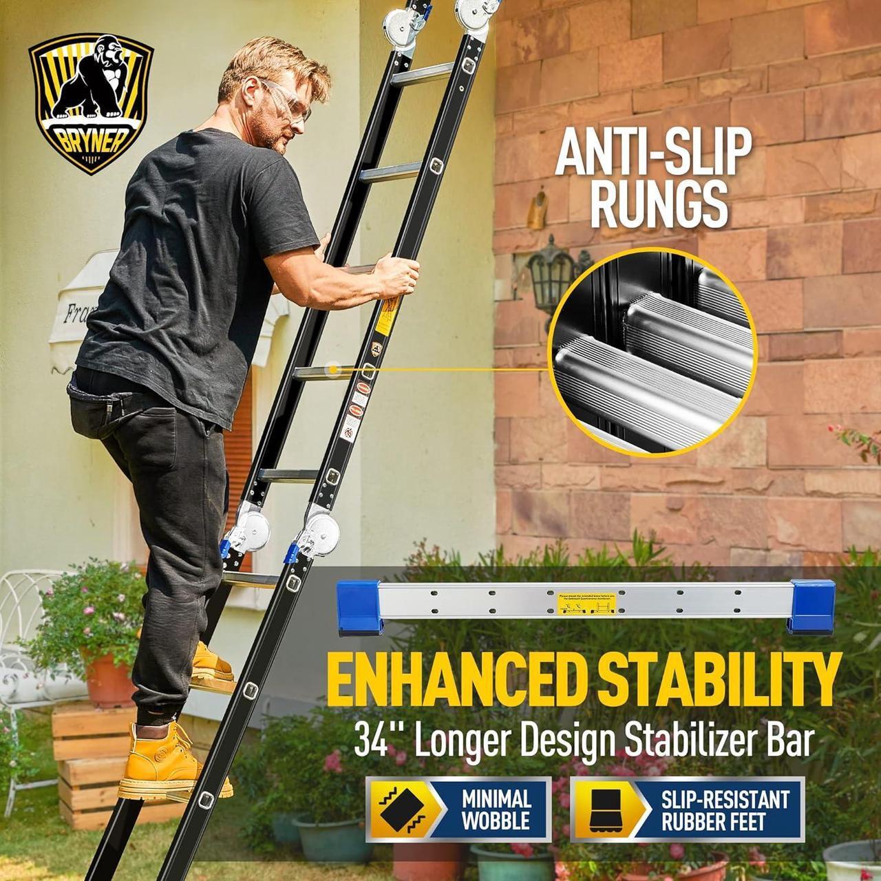 Alt view image 4 of 6 - Step Ladder, Bryner 19.6ft 7 in 1 Folding Ladder Multi-Purpose Aluminium Extension Ladder Adjustable Telescoping Foldable Ladders 330lbs