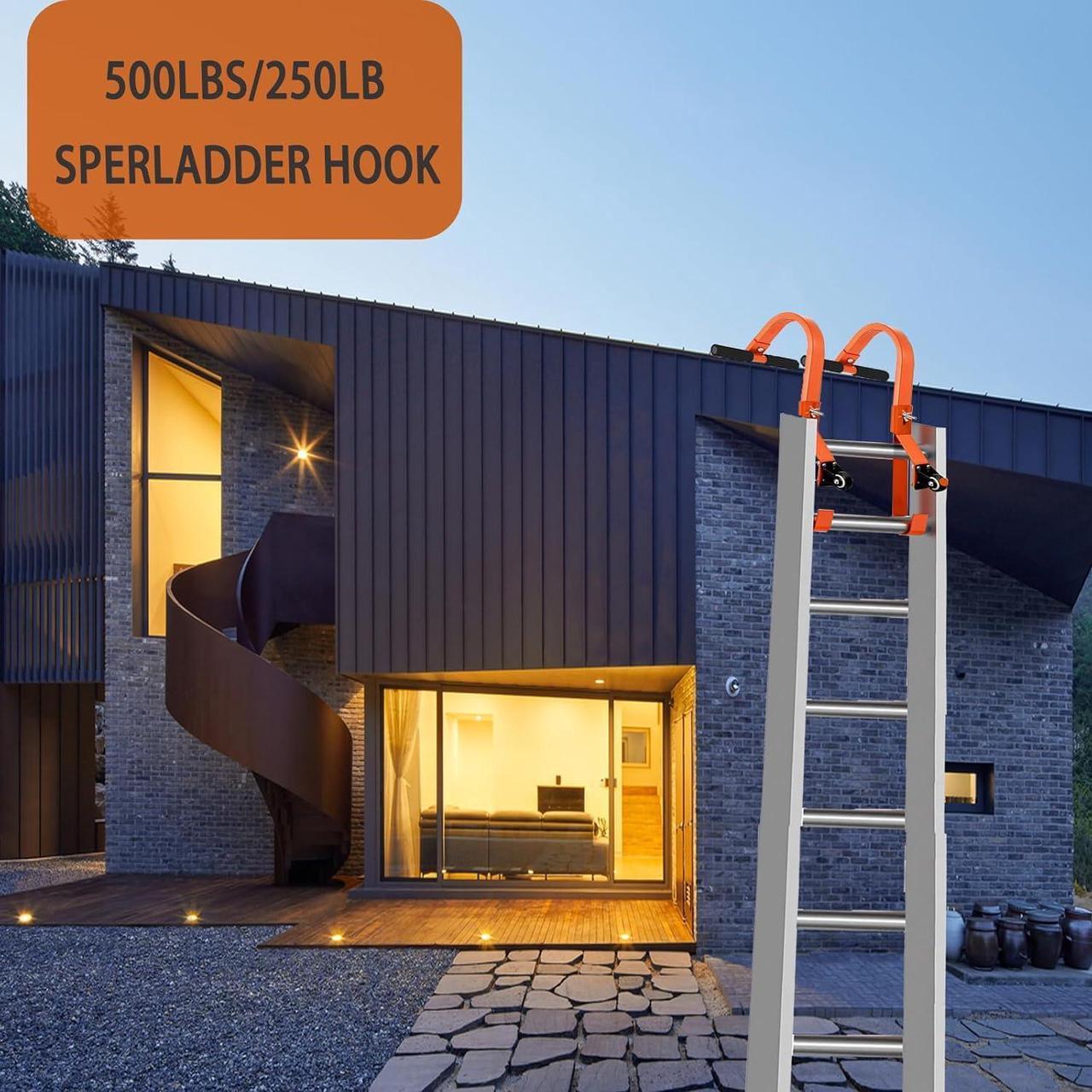 Alt view image 5 of 7 - Ladder Roof Hook Heavy Duty, Extension Ladder Stabilizer Roof Ridge Extension with Wheel Rubber Grip T-Bar, 500 lbs Weight Capacity, Fast and Easy Setup to Access Steep Roofs