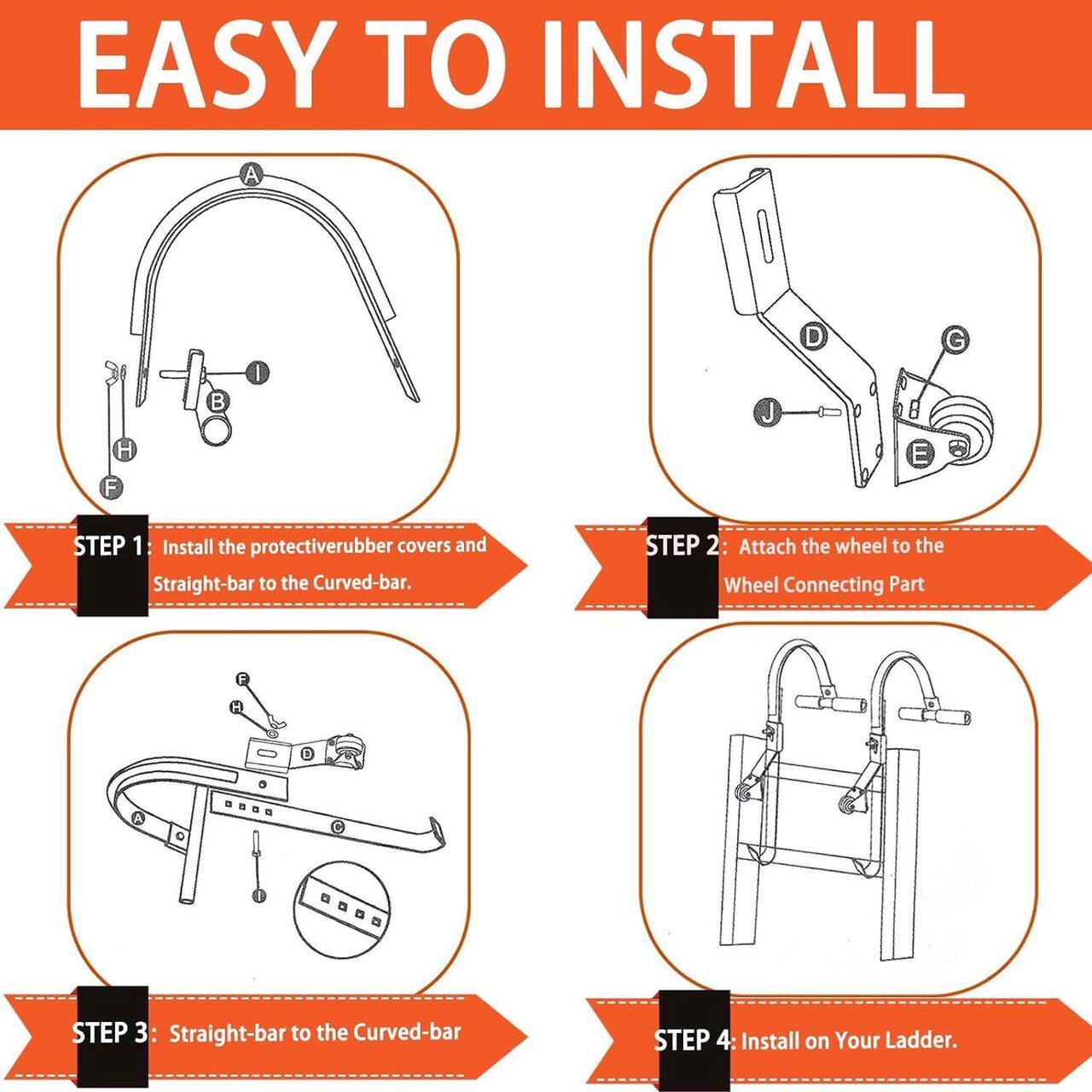 Alt view image 6 of 7 - Ladder Roof Hook Heavy Duty, Extension Ladder Stabilizer Roof Ridge Extension with Wheel Rubber Grip T-Bar, 500 lbs Weight Capacity, Fast and Easy Setup to Access Steep Roofs