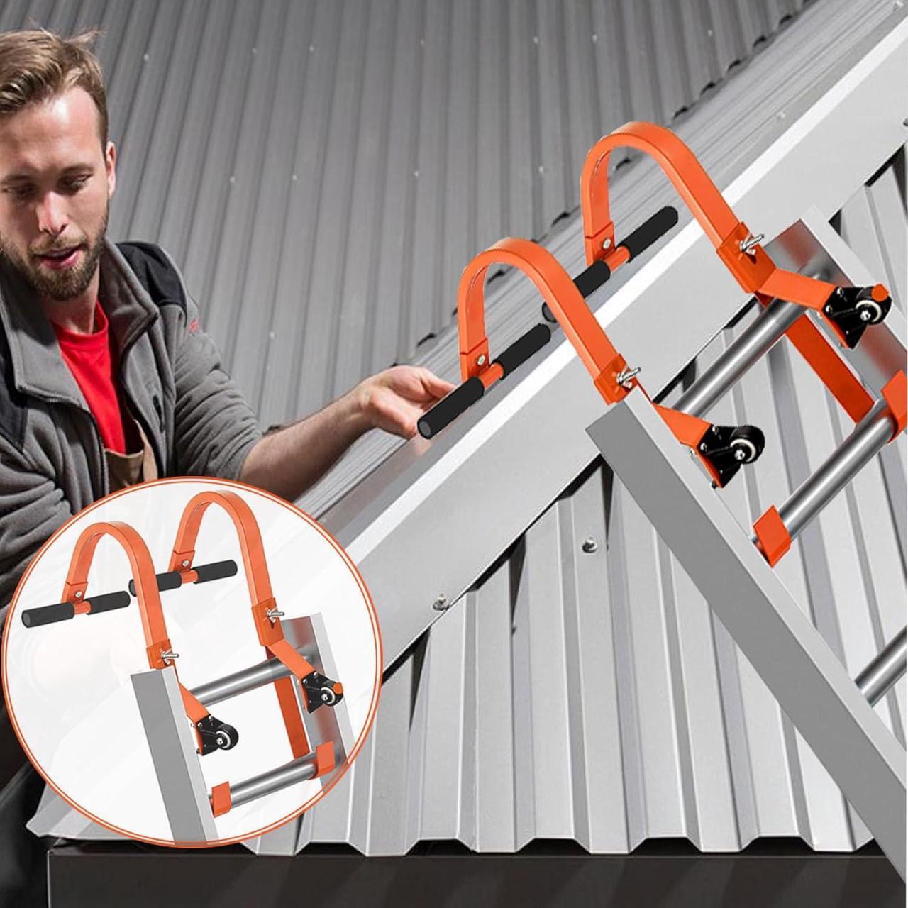 Alt view image 7 of 7 - Ladder Roof Hook Heavy Duty, Extension Ladder Stabilizer Roof Ridge Extension with Wheel Rubber Grip T-Bar, 500 lbs Weight Capacity, Fast and Easy Setup to Access Steep Roofs