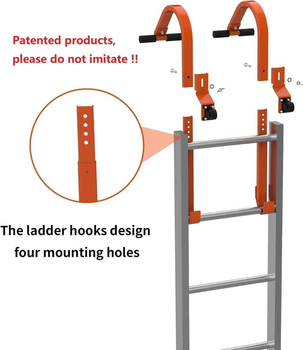 Alt view image 2 of 6 - 2 Pack Heavy Duty Roof Ladder Hook with Wheel,Extension Ladder Stabilizer for Roof with Rubber Grip T-Bar for Damage Prevention, Fast and Easy Setup to Access Steep Roofs