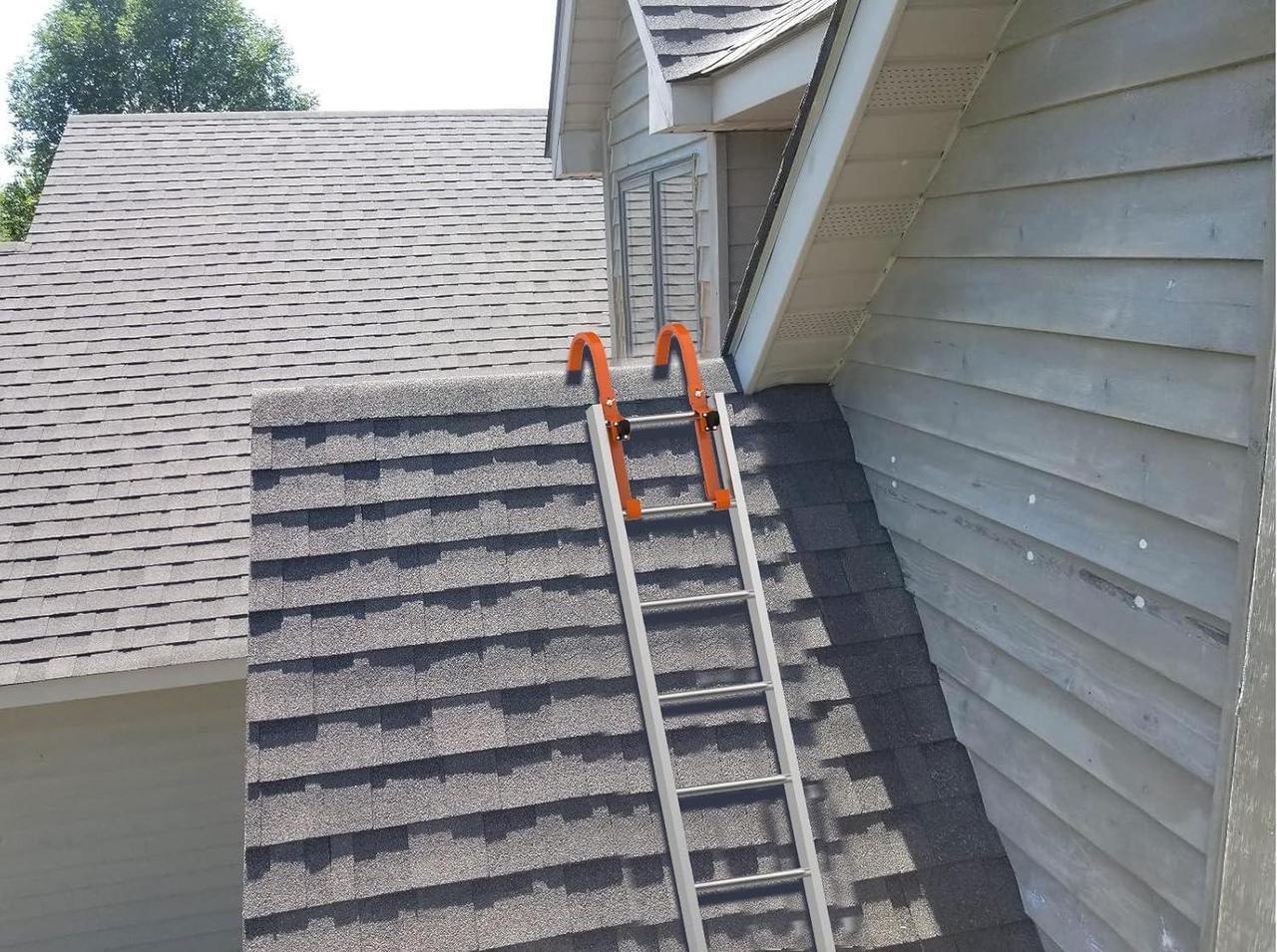 Alt view image 3 of 6 - 2 Pack Heavy Duty Roof Ladder Hook with Wheel,Extension Ladder Stabilizer for Roof with Rubber Grip T-Bar for Damage Prevention, Fast and Easy Setup to Access Steep Roofs