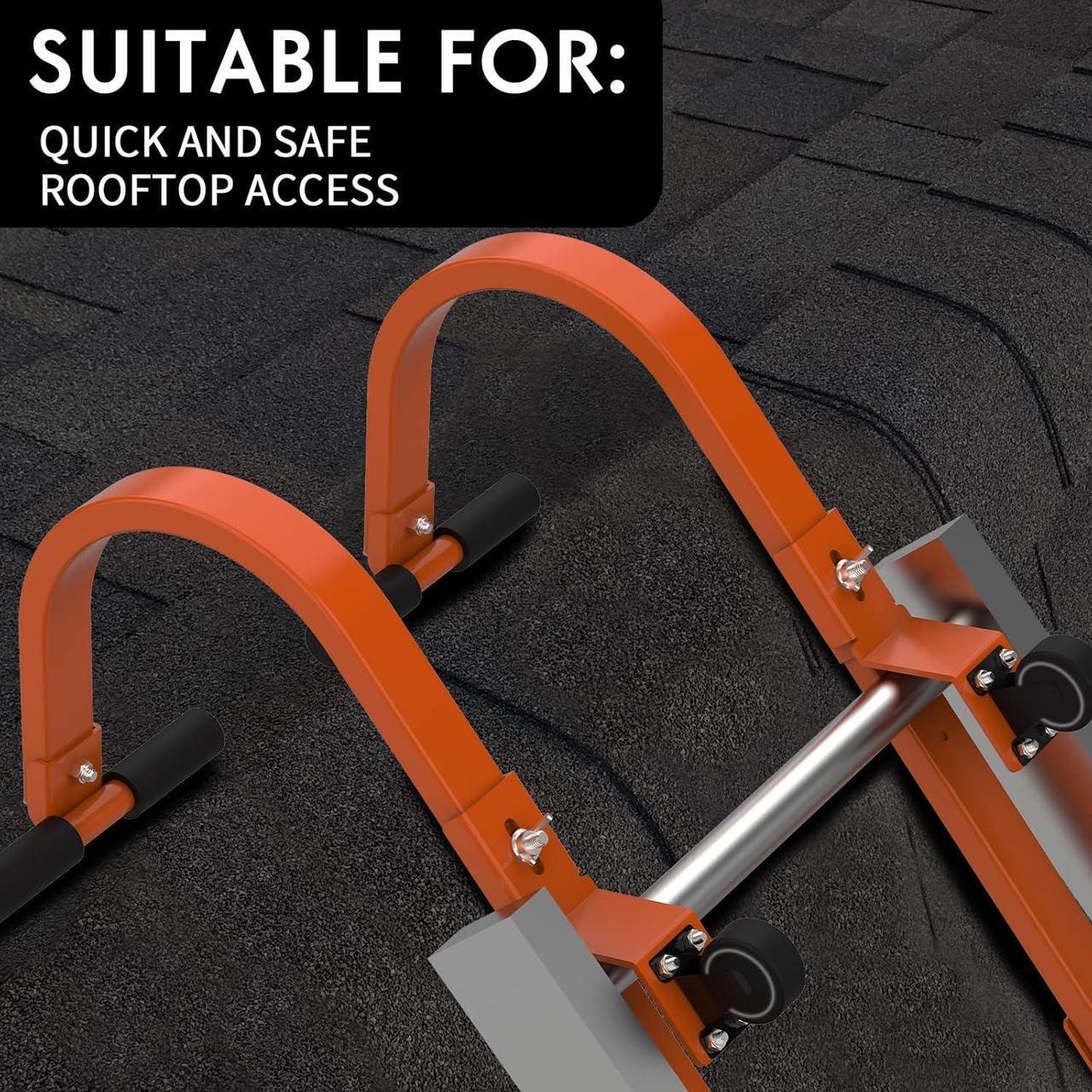Alt view image 4 of 6 - 2 Pack Heavy Duty Roof Ladder Hook with Wheel,Extension Ladder Stabilizer for Roof with Rubber Grip T-Bar for Damage Prevention, Fast and Easy Setup to Access Steep Roofs