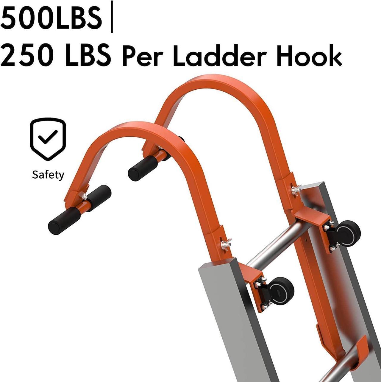 Alt view image 5 of 6 - 2 Pack Heavy Duty Roof Ladder Hook with Wheel,Extension Ladder Stabilizer for Roof with Rubber Grip T-Bar for Damage Prevention, Fast and Easy Setup to Access Steep Roofs