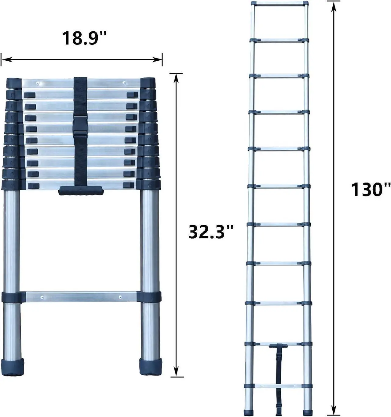 Alt view image 5 of 7 - Telescoping Ladder, 10 FT Stainless Steel Extension Ladder for Home, Collapsible Ladders 330 Lb Max Capacity, Multi-Purpose Telescopic Ladder for Roof Ceiling, Household Daily, EN131 Certificated
