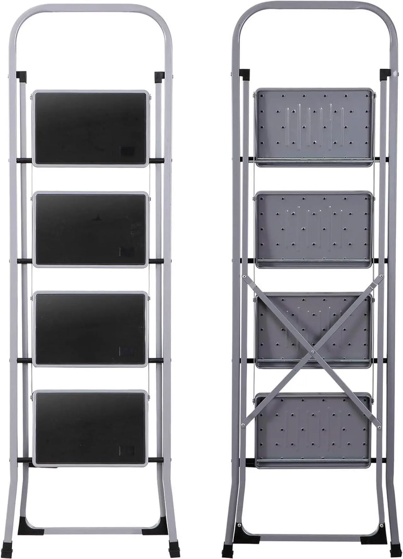 Alt view image 4 of 7 - F2C 4 Step Ladder, Folding Step Stool with Wide Anti-Slip Pedals & Handgrip, Portable Lightweight Ladder Anti-Slip Pedal for Home, Kitchen, Office, Sturdy Temporary Storage Shelf Rack