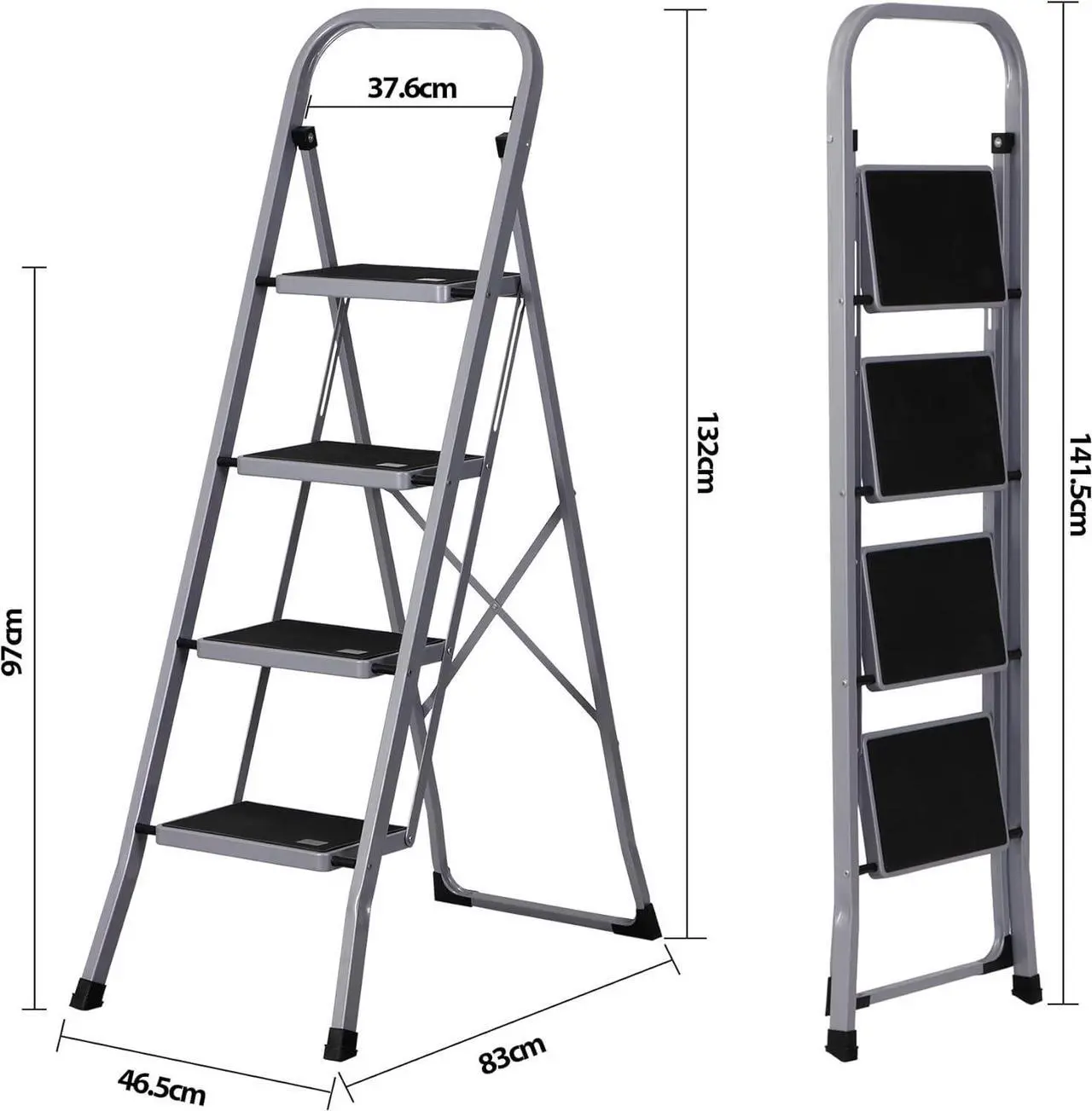 Alt view image 6 of 7 - F2C 4 Step Ladder, Folding Step Stool with Wide Anti-Slip Pedals & Handgrip, Portable Lightweight Ladder Anti-Slip Pedal for Home, Kitchen, Office, Sturdy Temporary Storage Shelf Rack