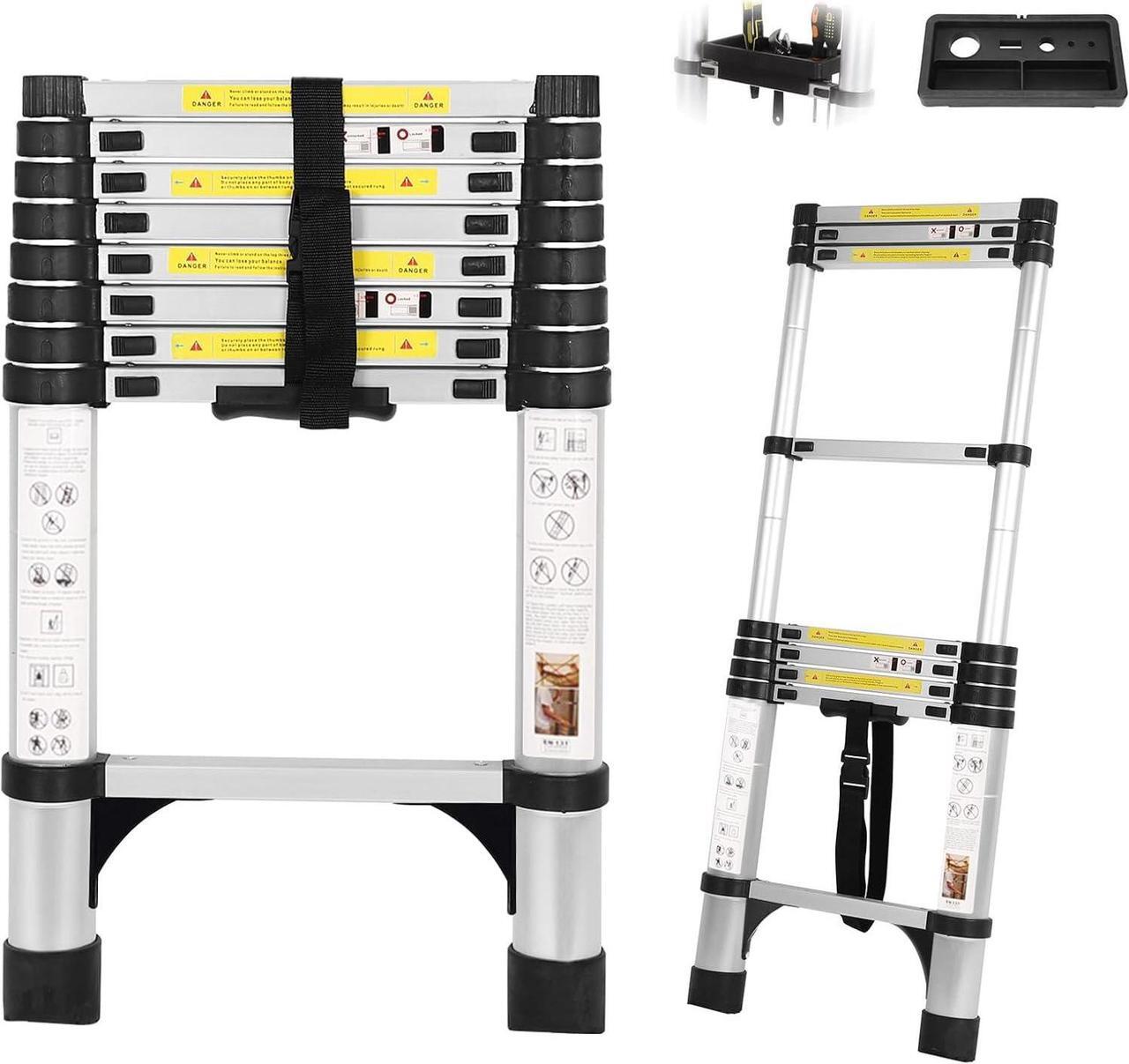 Main image of 8.5FT Telescoping Ladder with Tool Tray, Extension Ladder Aluminum Folding Ladder Collapsible Ladder, Telescopic Ladders Foldable Extendable Ladder for Home Homeuse RV Attic Roof