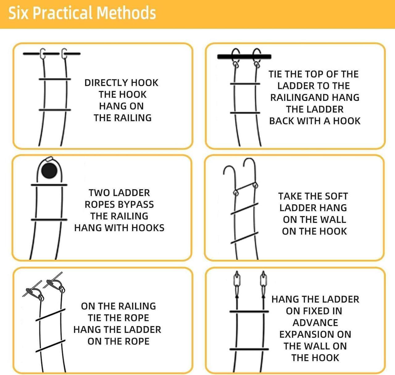 Alt view image 4 of 6 - Emergency Fire Escape Ladder,Flame Resistant Safety Rope Ladder with Hooks 13FT/16FT/26FT/32FT/49FT,Fast to Deploy,Easy to Store Withstand Weight up to 1300 pounds (26FT)