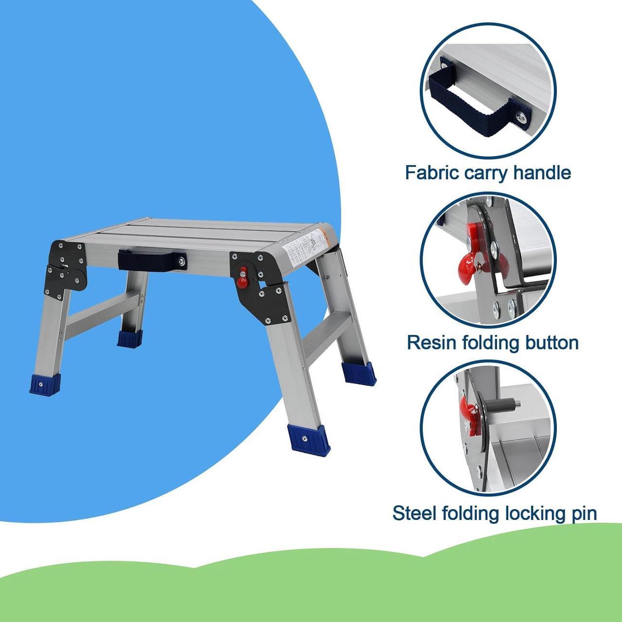 Alt view image 2 of 7 - Foldable Step Stool for Adults, Lightweight and Durable Portable Outdoor Aluminum Work Platform, Folding One Step Stool Maximum Load Capacity of 440 Pounds
