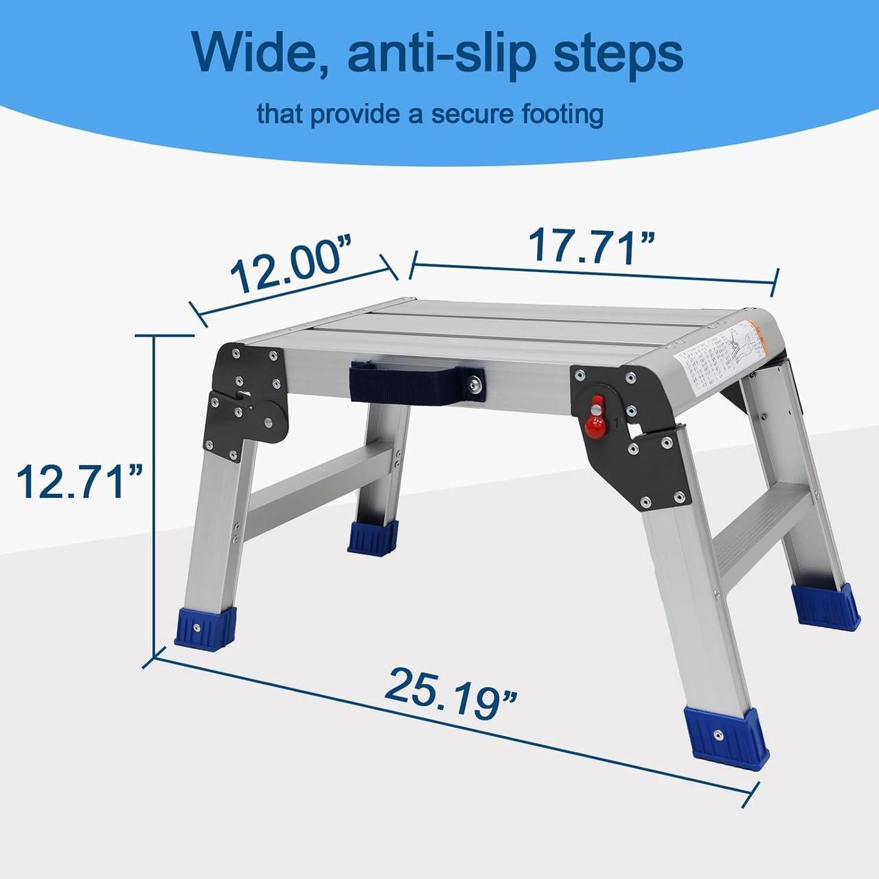 Alt view image 4 of 7 - Foldable Step Stool for Adults, Lightweight and Durable Portable Outdoor Aluminum Work Platform, Folding One Step Stool Maximum Load Capacity of 440 Pounds