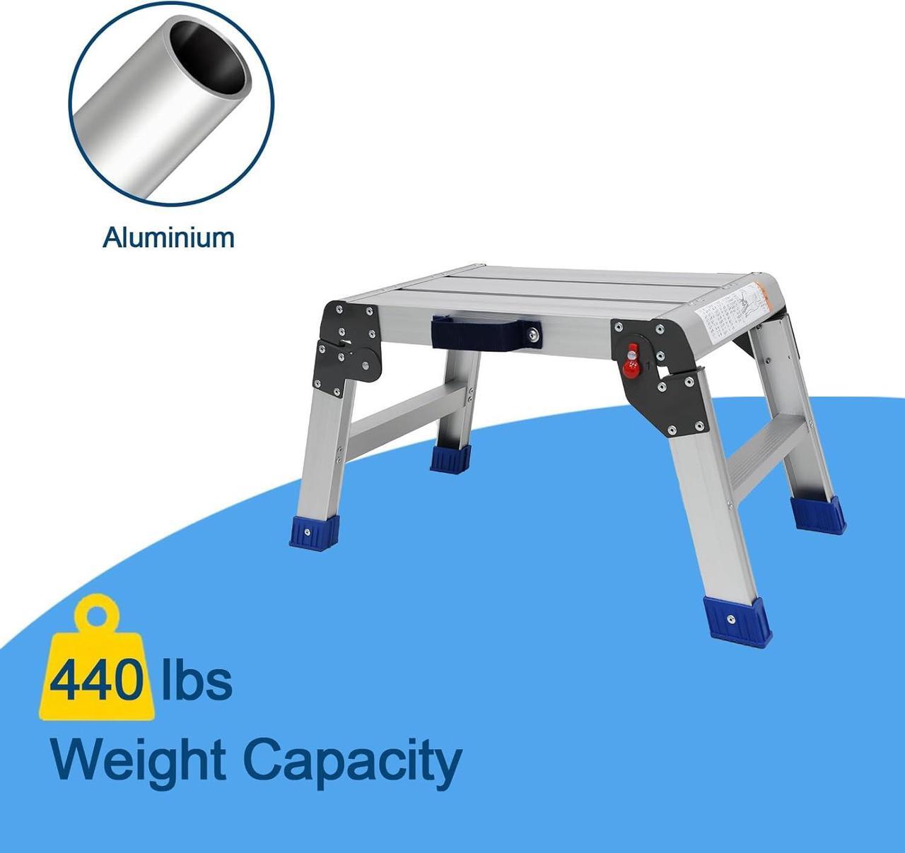 Alt view image 3 of 7 - Foldable Step Stool for Adults, Lightweight and Durable Portable Outdoor Aluminum Work Platform, Folding One Step Stool Maximum Load Capacity of 440 Pounds