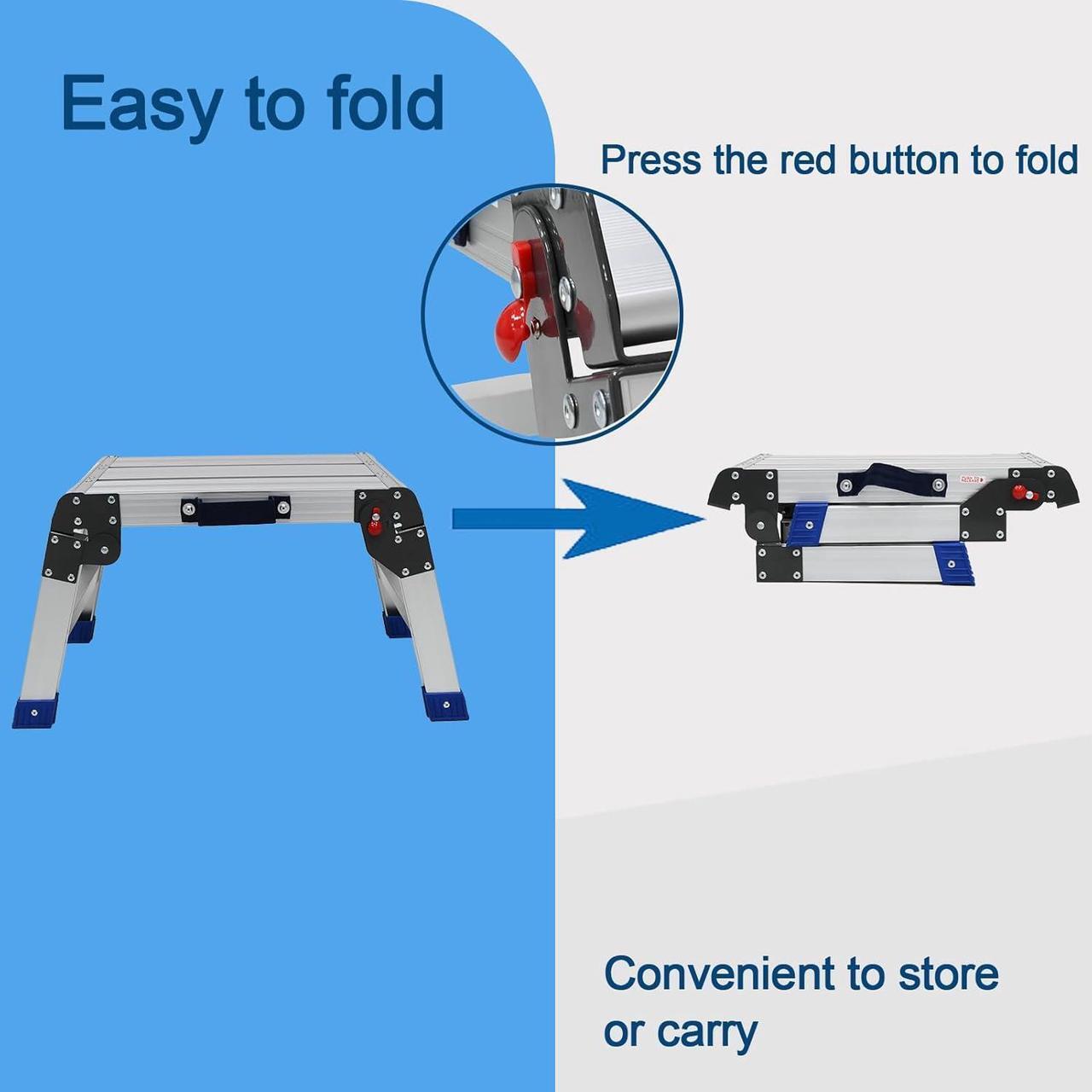 Alt view image 5 of 7 - Foldable Step Stool for Adults, Lightweight and Durable Portable Outdoor Aluminum Work Platform, Folding One Step Stool Maximum Load Capacity of 440 Pounds
