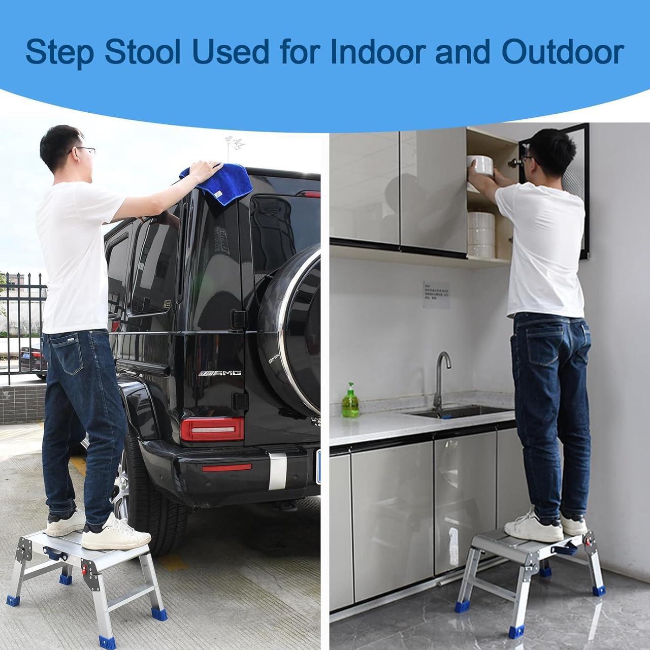 Alt view image 6 of 7 - Foldable Step Stool for Adults, Lightweight and Durable Portable Outdoor Aluminum Work Platform, Folding One Step Stool Maximum Load Capacity of 440 Pounds