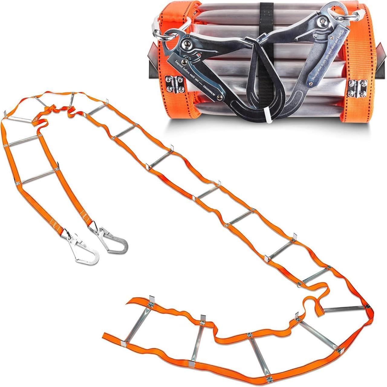 Main image of 25Ft Fire Escape Ladder with 2 Heavy Hooks, 3 Story Emergency Fire Ladder with Aluminum Anti-Slip Rungs for Kids and Adults, Reusable Portable Safety Ladder for Windows and Balcony