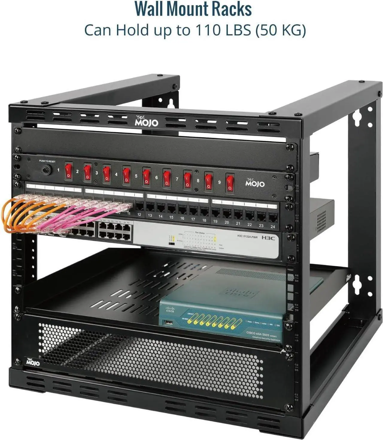 Alt view image 3 of 6 - 9U Wall Mount Rack, Wall Mount Network Rack 15.8in Depth, Open Frame Server Rack for 19in IT/AV/Data/Home Equipment, Black