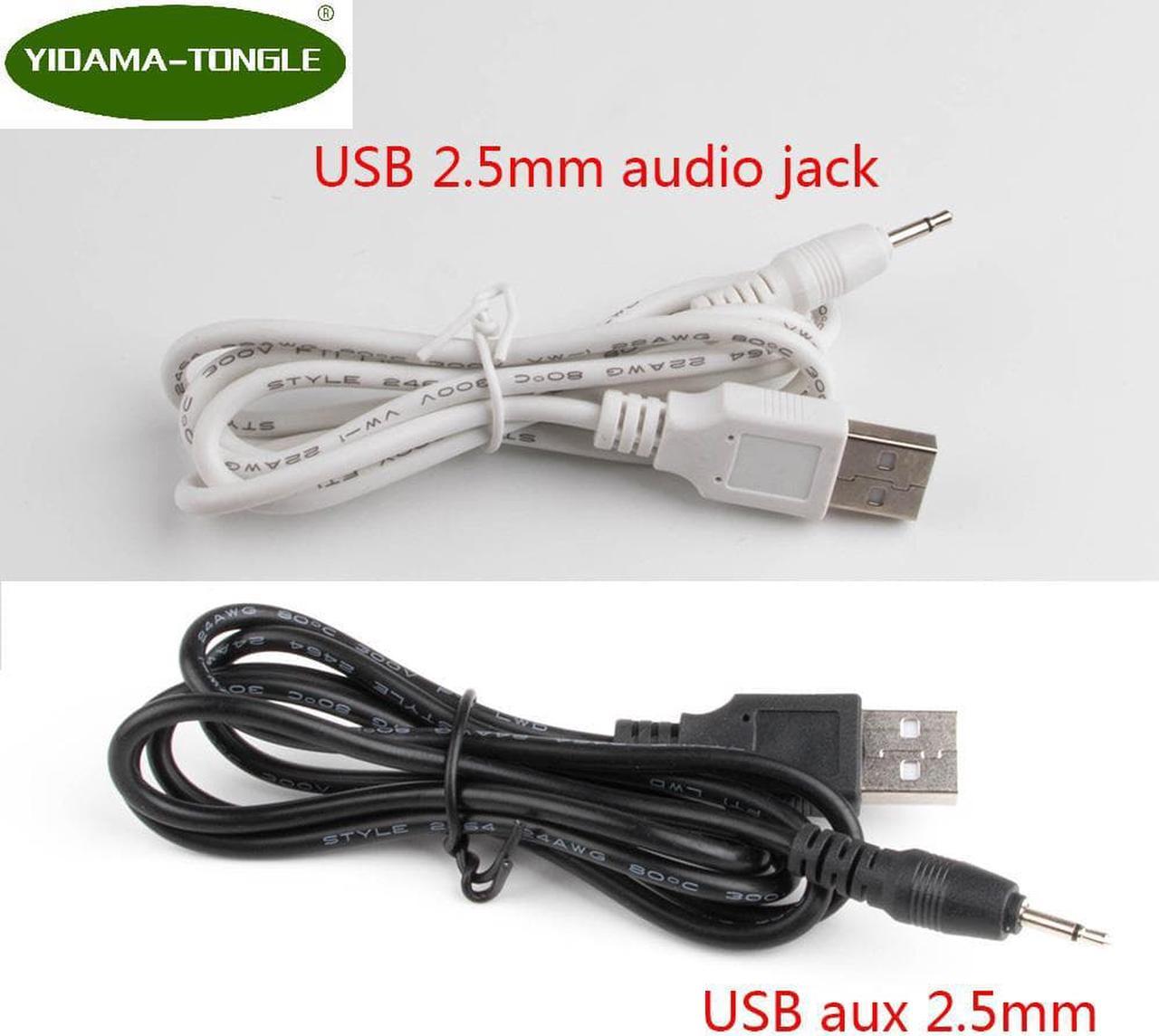 USB Jack Plug Aux 2.5mm Audio line Jack cable 100cm length black white