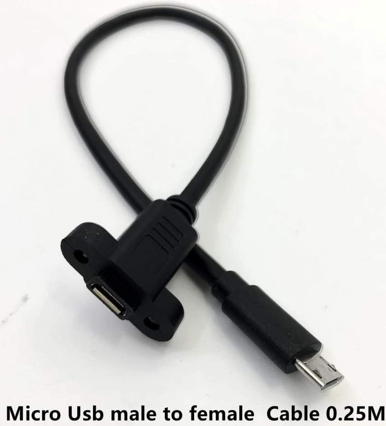 Micro USB USB 2.0 Male Connector to Micro USB 2.0 Female Extension Cable Pitch 17.5mm With screws Panel Mount Hole 0.25m