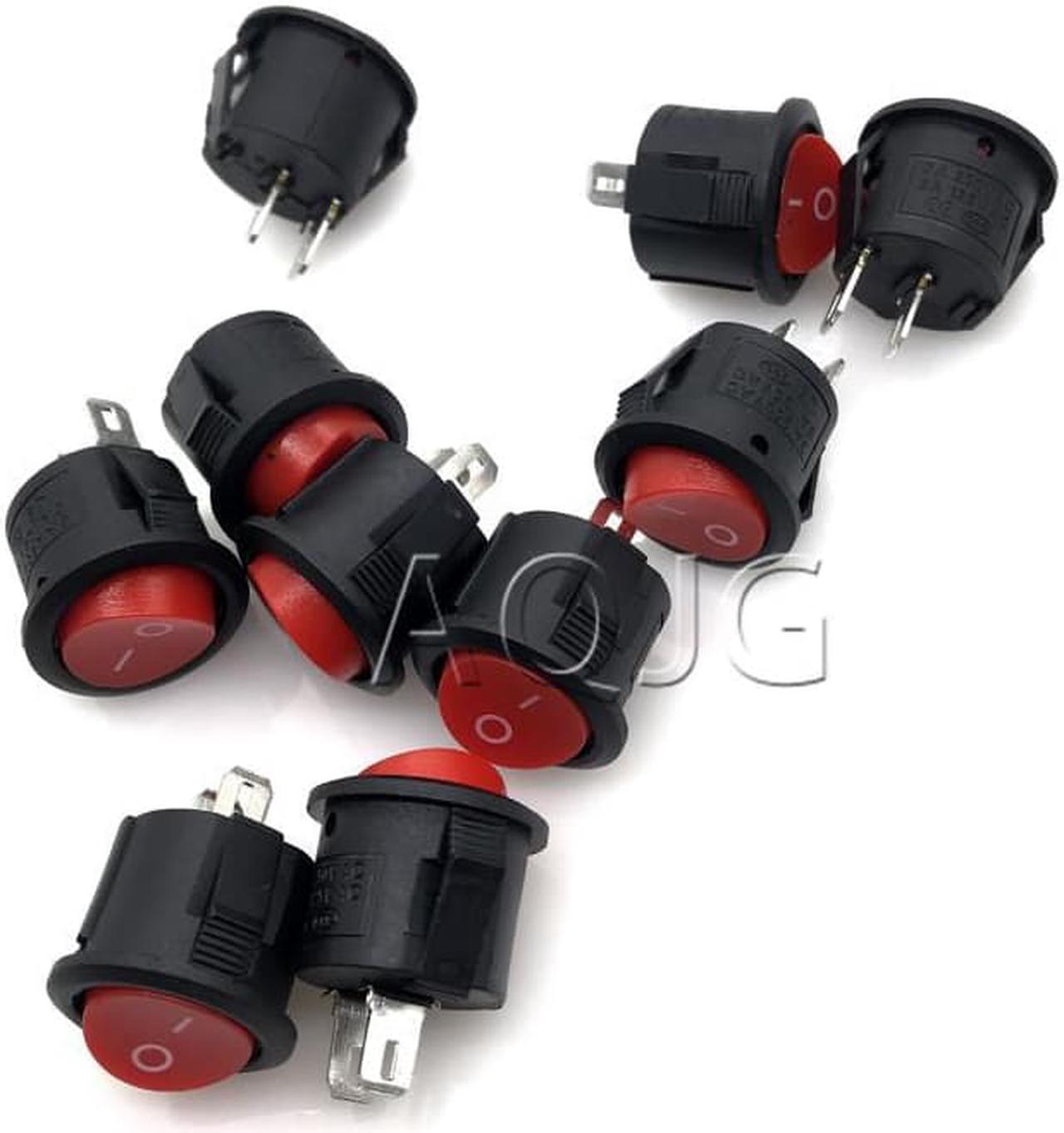 10Pcs 23mm Round Black 4 Pin 10A/125V 6A/250V AC 2 Position DPDT ON-OFF Rocker Switch Snap-in