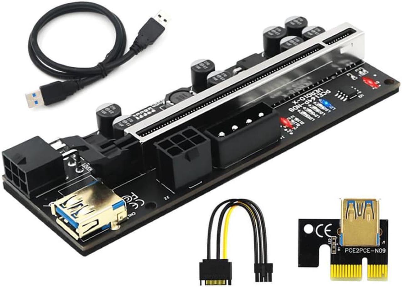 010-X PCIE 1x to 16x USB 3.0 Extension Card with 6P to SATA Cable for GPU Graphics Card Powered Riser Adapter Card