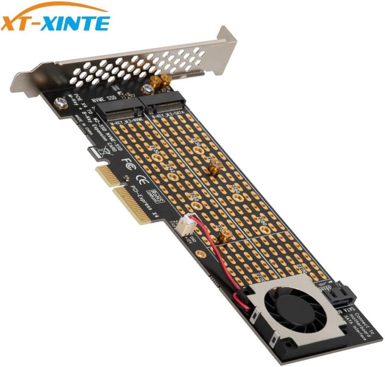 M.2 for NVMe to PCI-E3.0X4 Adapter Card Key M + Key B with Fan SATA Cable PCIE to M2 Adapter M Key 2230 2242 2260 2280 22110 SSD