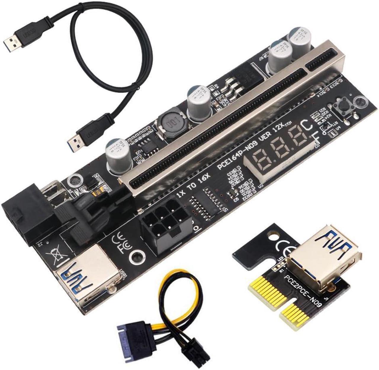 est Version PCIE Riser 1x to 16x Graphic Extension with Temperature Sensor for GPU Mining Powered Riser Adapter Card