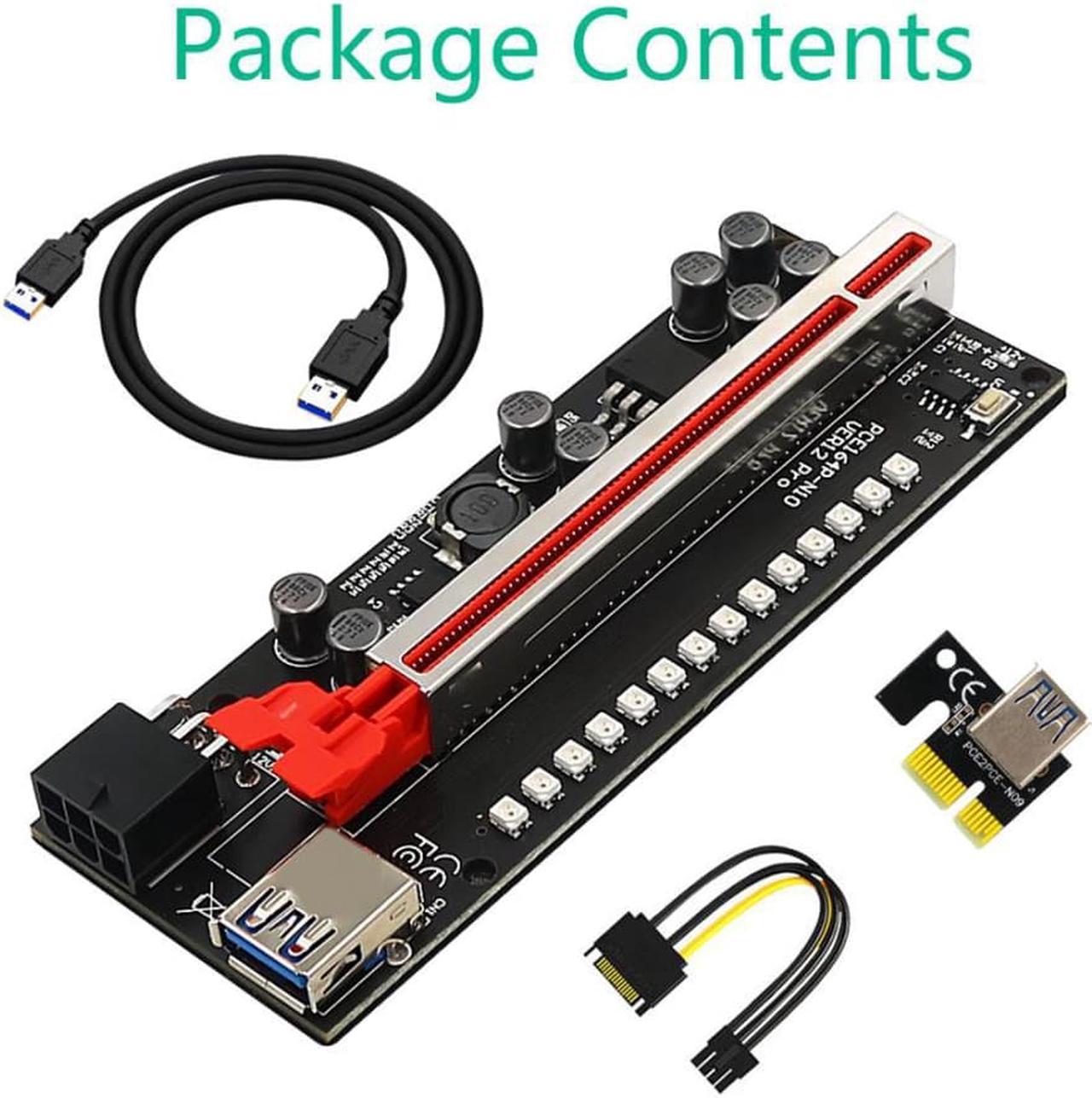 Ver12 pro PCIE Riser 1x to 16x Graphic Extension with 3528 Colorful Flash LED for GPU Powered Riser Adapter Card