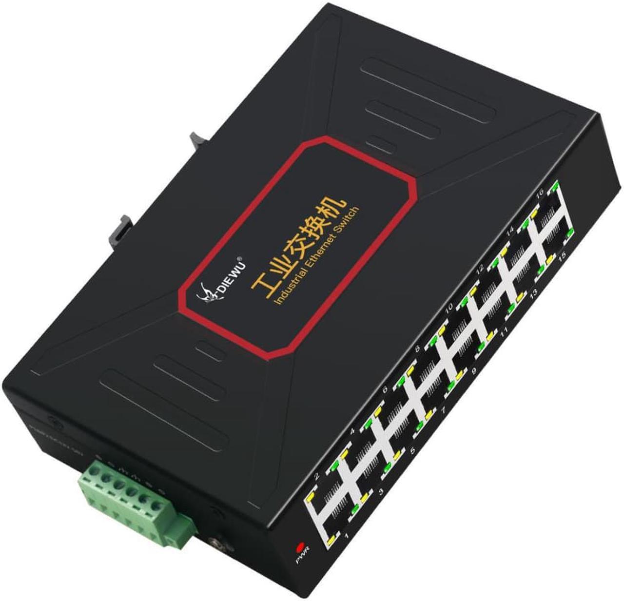 DIEWU Metal Case 16 Ports Industrial-grad Ethernet Switches DC12~58V 10/100Mbps DIN Rail Type RJ45 Network Switch Support