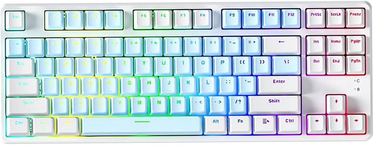 AJAZZ AK873 87 Keys TKL Mechanical Gaming Keyboard with Rainbow Backlit Hot-swap Tactile Blue Switch Cable for Win/PC/Mac/PS4 Gamer( shanlan switch White green)