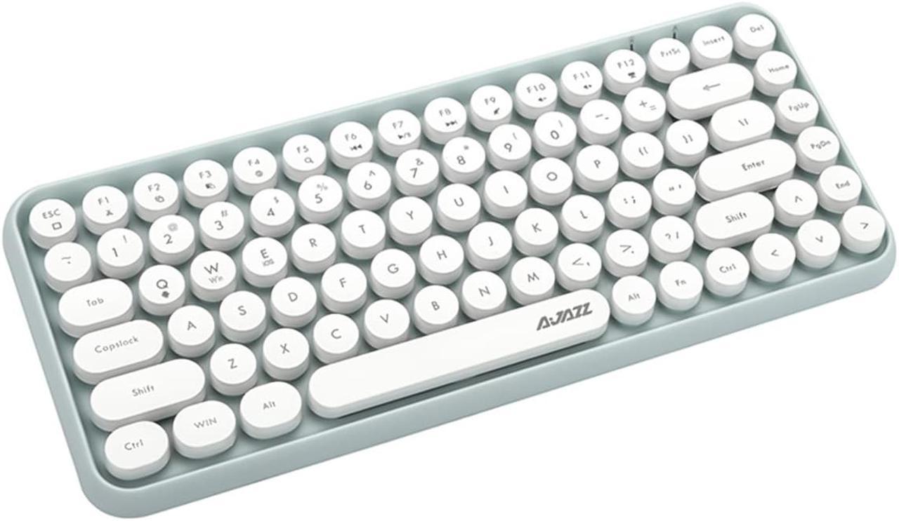 AJAZZ 308I Wireless Bluetooth Keyboard with Compact 84 Keys Cute Retro Round Keycaps - Comfortable Ergonomic Typewriter Keyboard Compatible with Android Windows iOS(Green)