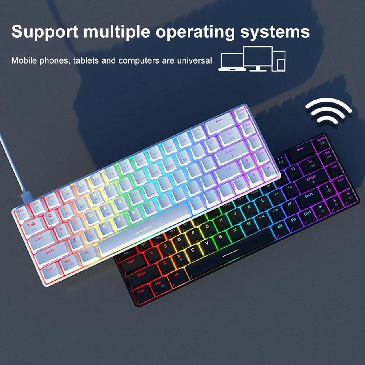 Alt view image 9 of 12 - AJAZZ 68 Key 65% Hot Swappable Mechanical Keyboard, 2.4G Wireless / Bluetooth / Wired RGB Backlit Keyboard, 1900mAh Programmable Keyboard for Win/Mac/Gaming, Click Blue Switch