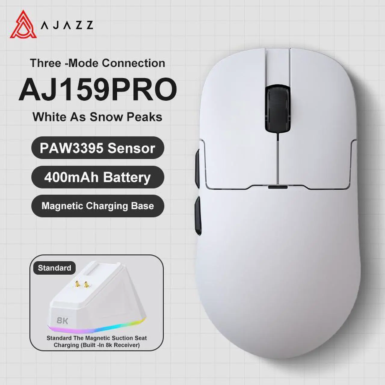 Main image of AJAZZ AJ159 APEX/AJ159PRO Wireless Gamer Mouse with RGB Magnetic Charging Base Lightweight AJ159P Gaming Mouse for PC Laptop White Frost