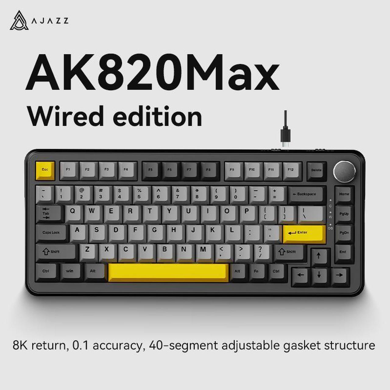 Main image of AJAZZ AK820 MAX Tri-mode Hot Swap 4000mAH RGB Bluetooth Wireless Gaming Mechanical Keyboard With Knob 82 Keys PBT Keycaps Grey