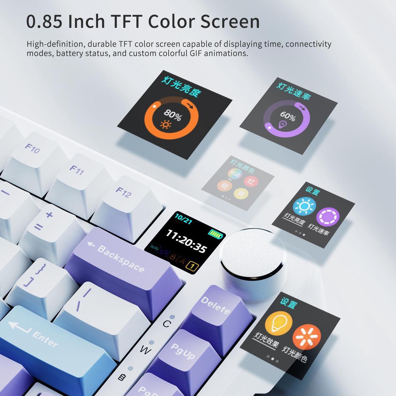 Alt view image 4 of 7 - AJAZZ AK820 MAX Tri-mode Hot Swap 4000mAH RGB Bluetooth Wireless Gaming Mechanical Keyboard With Knob 82 Keys PBT Keycaps Grey